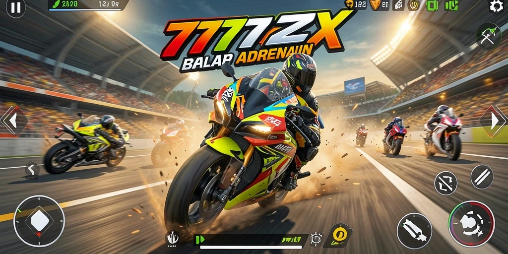 Screenshot menampilkan balapan motor yang cepat dan menegangkan.