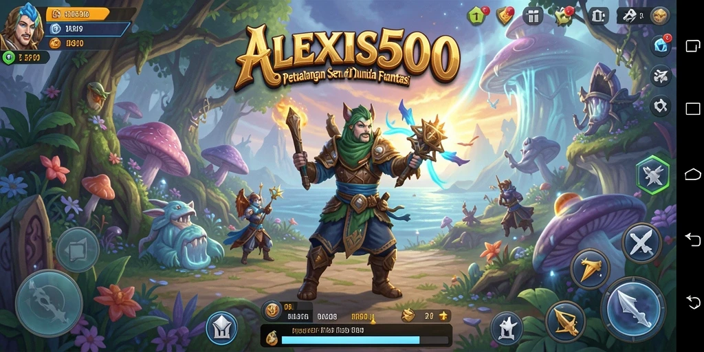 Screenshot utama ALEXIS500 menampilkan aksi seru dalam petualangan.