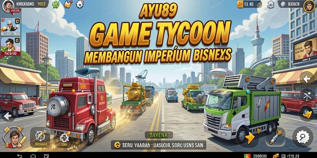 Tampilan gameplay AYU89 yang menampilkan manajemen bisnis.