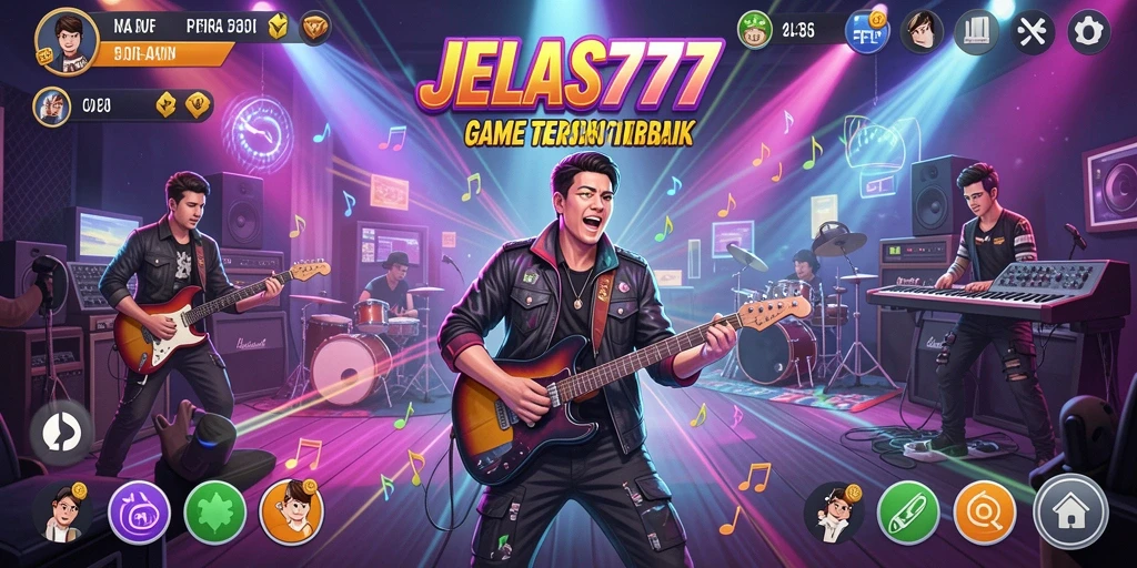 Screenshot utama JELAS777 menunjukkan gameplay seru dan interaktif dalam permainan musik.