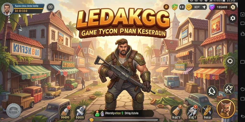 Tampilan gameplay seru dari LEDAKGG yang menggambarkan dunia Tycoon.