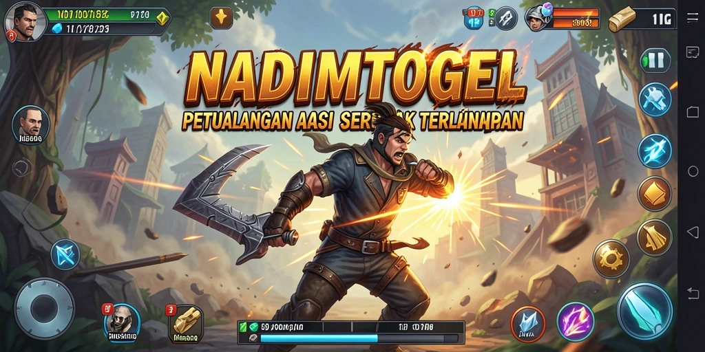 Screenshot NADIMTOGEL menunjukkan karakter dalam aksi penuh ketegangan.
