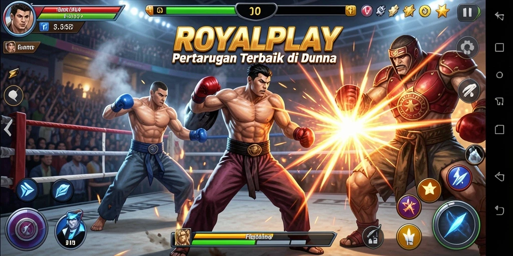 Tampilan gameplay seru dalam ROYALPLAY yang penuh aksi Fighting.