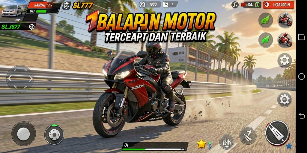 Tangkapan layar SL777 menampilkan balapan motor yang intens dan grafis yang memukau.
