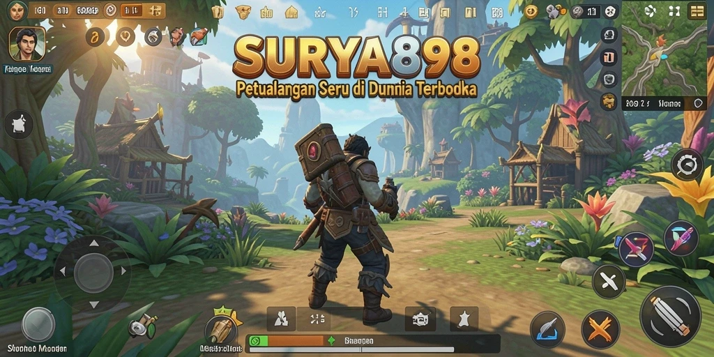 Screenshot utama SURYA898 menampilkan petualangan di dunia terbuka yang menakjubkan.