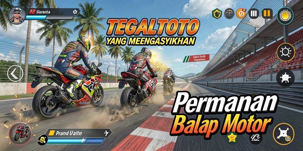 Tampilan gameplay TEGALTOTO yang penuh aksi di lintasan balap.