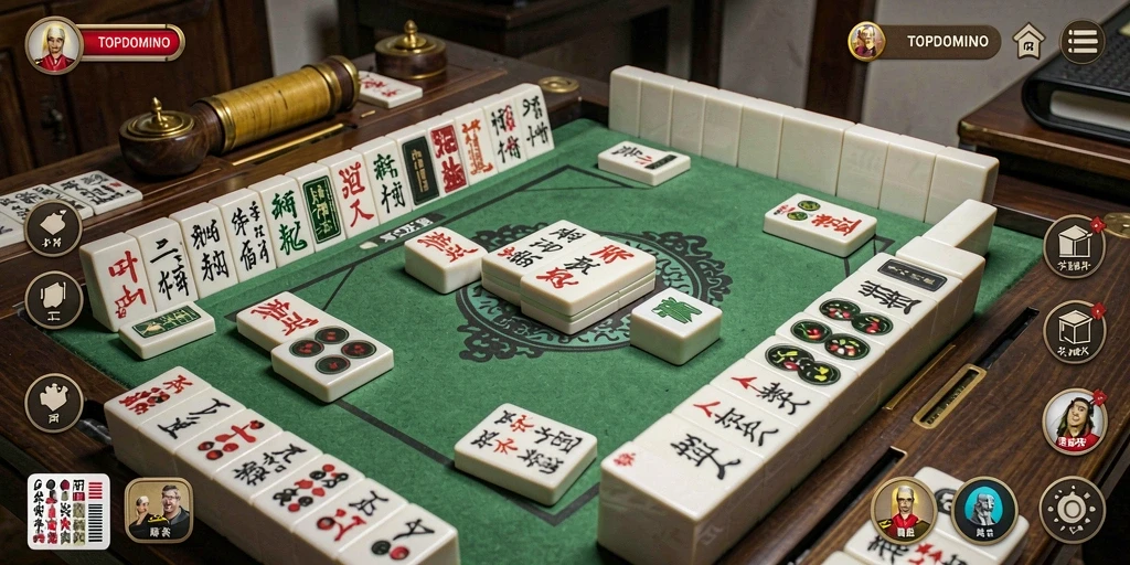 Screenshot gameplay TOPDOMINO menampilkan aksi Mahjong yang seru.